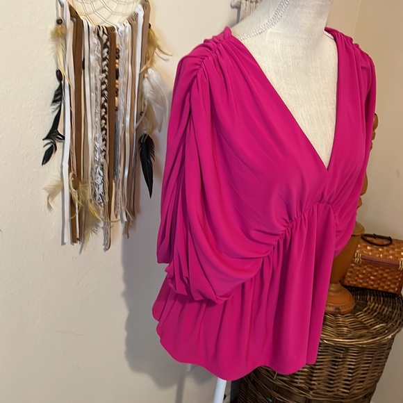 Magenta Ruched Top by Express/ Size Large - Picture 3 of 8